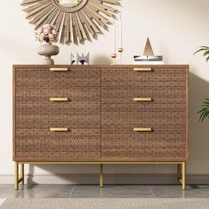 Embossed Design Sideboard Storage Cabinet with 6 Drawers, Anti-tip, Modern Cabinet for Hallway, living room, 120L x 40W x 75H cm, Walnut Aosom.UK