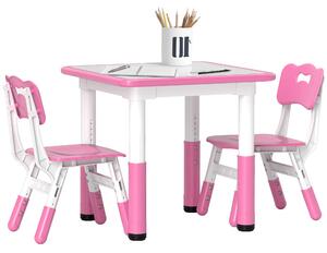 AIYAPLAY Height Adjustable Toddler Table and Chair Set, 3 Pcs Children Activity Table w/ 2 Chairs, for Playroom, Bedroom - Pink Aosom UK
