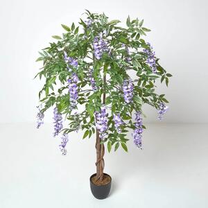 Lilac Artificial Wisteria Tree with Twisted Real Wood Trunk, 5 Ft