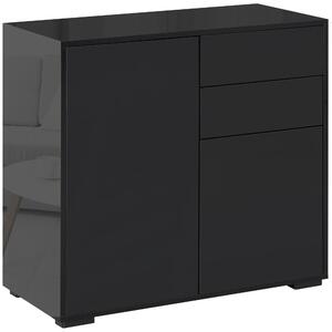 HOMCOM High Gloss Sideboard, Side Cabinet, Push-Open Design with 2 Drawer for Living Room, Bedroom, Black Aosom UK