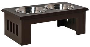 Pawhut Large Stainless Steel Pet Feeder, 58.4Lx30.5Wx25.4H cm, Elevated Design for Comfort, Brown