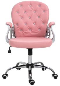 Vinsetto Office Chair Ergonomic 360° Swivel PU Diamante Padded Base 5 Castor Wheels for Home Work Pink