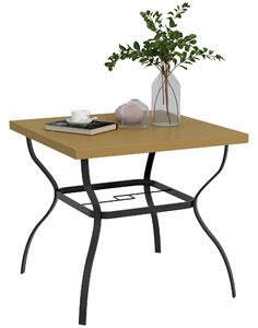 Outsunny Dia. 80cm Square Garden Dining Table with Umbrella Hole, Outdoor Dining Table with Marble Effect Top for 4 People, Black/Brown Aosom UK
