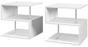 HOMCOM Wooden S Shape Cube Coffee Console Table 2 Tier Storage Shelves Organizer Office Bookcase Living Room End Desk Stand Display Set of 2 (White)
