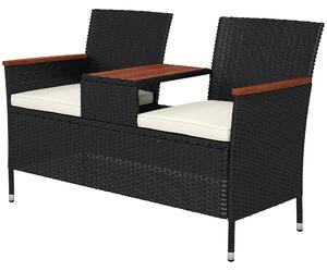 Outsunny Rattan Two-Seater Sofa, Garden Loveseat with Centre Table, Weather-Resistant Wicker, Black