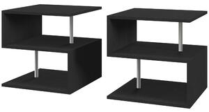 HOMCOM Wooden S Shape Cube Coffee Console Table 2 Tier Storage Shelves Organizer Office Bookcase Living Room End Desk Stand Display Set of 2 (Black)