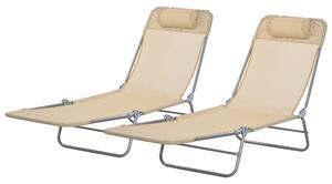 Outsunny Twin Pack Steel Sun Loungers, Reclining Back, Durable & Comfortable for Outdoor Leisure, Brown
