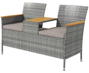 Outsunny Rattan Two-Seater Sofa, Garden Loveseat with Centre Table, Weather-Resistant Wicker, Grey