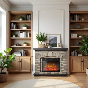 Electric Fireplace ElectricSun AMBAR Stone Free Standing Electric Fires, with Sound Effect, 3 Colour, with APP, W107xH90cm