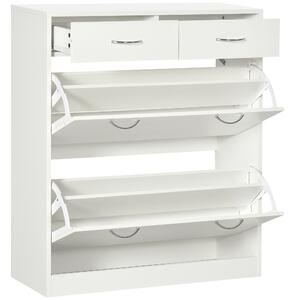 HOMCOM Narrow Shoe Storage with 2 Flip Drawers and Adjustable Shelves Shoe Cabinet Organizer for 12 Pairs of Shoes, White