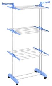 HOMCOM Foldable Clothes Drying Rack, 4-Tier Steel Garment Laundry Rack with Castors for Indoor and Outdoor Use, Blue