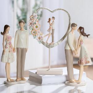 Carnation Synthetic Resin Couple Heart Sculpture In Multicolour
