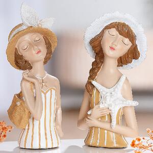 Leipzig Synthetic Resin Set Of 2 Women Sculpture In Matt Cream