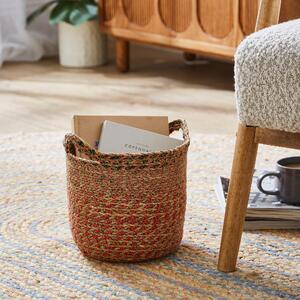 Small Round Multicoloured Seagrass Basket Multicoloured