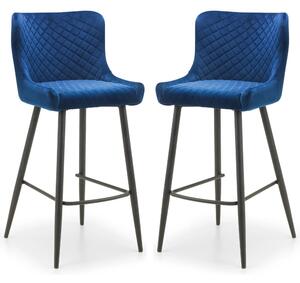 Lakia Blue Velvet Bar Stools With Black Legs - Pair