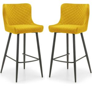 Lakia Mustard Velvet Bar Stools With Black Legs - Pair