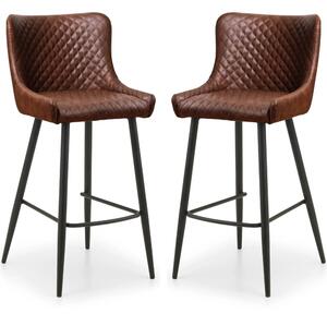 Lakia Brown Faux Leather Bar Stools With Black Legs - Pair