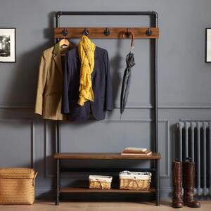 Baltimore Wooden Coat Stand With Bench - Brown And Black