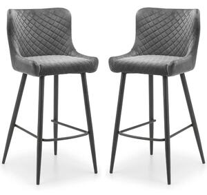 Lakia Grey Velvet Bar Stools With Black Legs - Pair