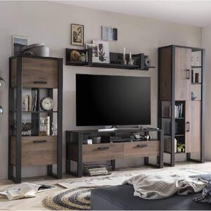 North Wooden Living Room Furniture Set In Walnut Matt Black