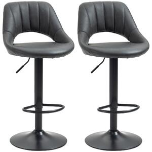HOMCOM Barstools Set of 2 Adjustable Swivel Height Gas Lift PU Leather Counter Chairs with Footrest