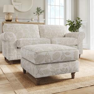 Flori Woven Floral Fabric Footstool Floral Natural