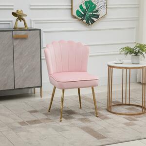 HOMCOM Velvet-Feel Shell Luxe Accent Chair, Glam Vanity Chair Makeup Seat, Home Bedroom Lounge with Metal Legs Comfort Padding, Pink