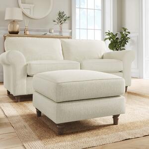 Flori Footstool, Chunky Chenille White Sand