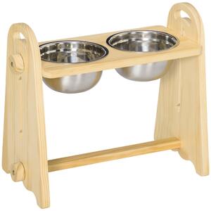 PawHut Raised Dog Bowls with Stand Adjustable Raised Pet Feeder with 2 Removable Stainless Steel Bowls for S, M, L, XL Dogs, Natural