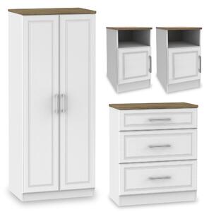 Talland 4 Piece Bedroom Set | White Grey Taupe | Wardrobe Chest Bedside