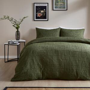 Lyla Textured Waffle Duvet Cover and Pillowcase Set Olive (Green)