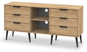 Asher Light Oak 6 Drawer Sideboard Cabinet with Black Legs | Roseland