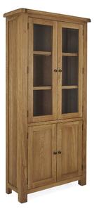 Zelah Oak Display Cabinet with Cupboard, Solid Wood, Rustic Wax Finish