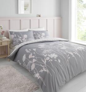 Catherine Lansfield Meadowsweet Floral Pink Duvet Cover and Pillowcase Set grey