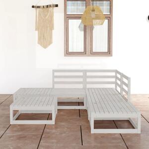 6 Piece Garden Lounge Set White Solid Wood Pine
