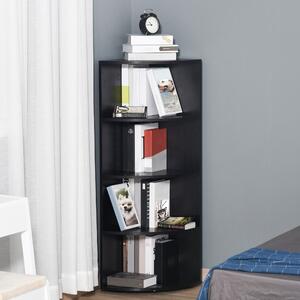 HOMCOM Wood Corner Shelf 4 Tier Unit Freestanding Bookshelf Plants Stand Display Shelf Modern Decoration Black