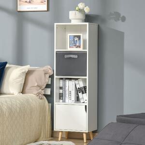 HOMCOM 3 Tier Bookcase with Doors White Wooden Bookshelf Display Cabinet for Home Office Living Room Bedroom Study