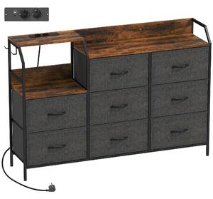 HOMCOM Chest of Eight Drawers, with Charging Station - Brown/Black