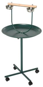 PawHut Bird Perch Stand with Perch, Four Wheels, Feeding Bowls for Small & Medium Birds, Green
