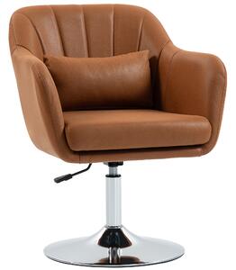 HOMCOM Swivel Accent Chair for Living Room Contemporary Vanity Armchair with Adjustable Height Thick Cushion Lumbar Support Armrest Brown Aosom UK