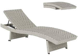Outsunny Outdoor PE Rattan Sun Lounger, Folding Wicker Garden Lounger Recliner with 4-Level Adjustable Backrest, Rolling Sunbed Lounge Chair with Wheels, Non-Slip Legs for Balcony, Beach, Grey