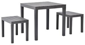 Garden Table with 2 Benches Plastic Brown