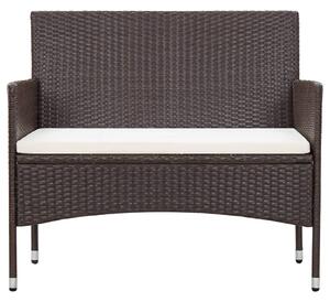Garden Bench with Cushion Poly Rattan Brown