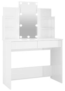 Dressing Table with LED High Gloss White 96x40x142 cm
