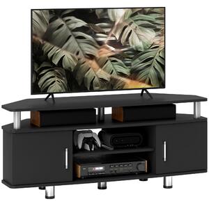 HOMCOM TV Unit Cabinet for TVs up to 55 Inch, Entertainment Center with 2 Storage Shelves and Cupboards, for Living Room, Black Aosom UK