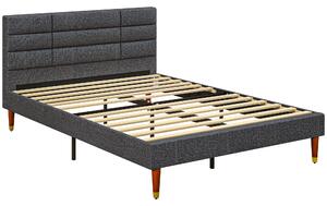 HOMCOM 4ft5 Upholstered Double Platform Bed Frame with Underbed Storage Tufted Headboard Wood Slat No Box Spring Needed Aosom UK