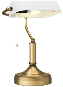 HOMCOM Banker's Desk Lamp with Antique Bronze Tone Base, Table Lamp with White Glass Shade for Home Office, White Aosom UK