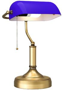 HOMCOM Banker's Desk Lamp with Antique Bronze Tone Base, Table Lamp with Blue Glass Shade for Home Office, Blue Aosom UK