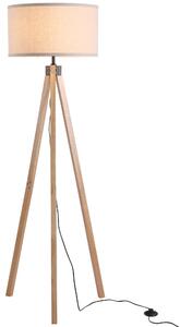 HOMCOM Floor Standing Lamp, Floor Lights with Cylinder Shaped Linen lampshade, Tripod-Style Wooden Base, Brown and Beige Aosom UK