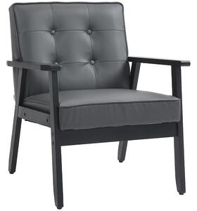 HOMCOM Accent Chair, PU Leather Armchair, Occasional Chair with Beech Wood Frame for Living Room Reception Bedroom Balcony, Grey and Black Aosom UK